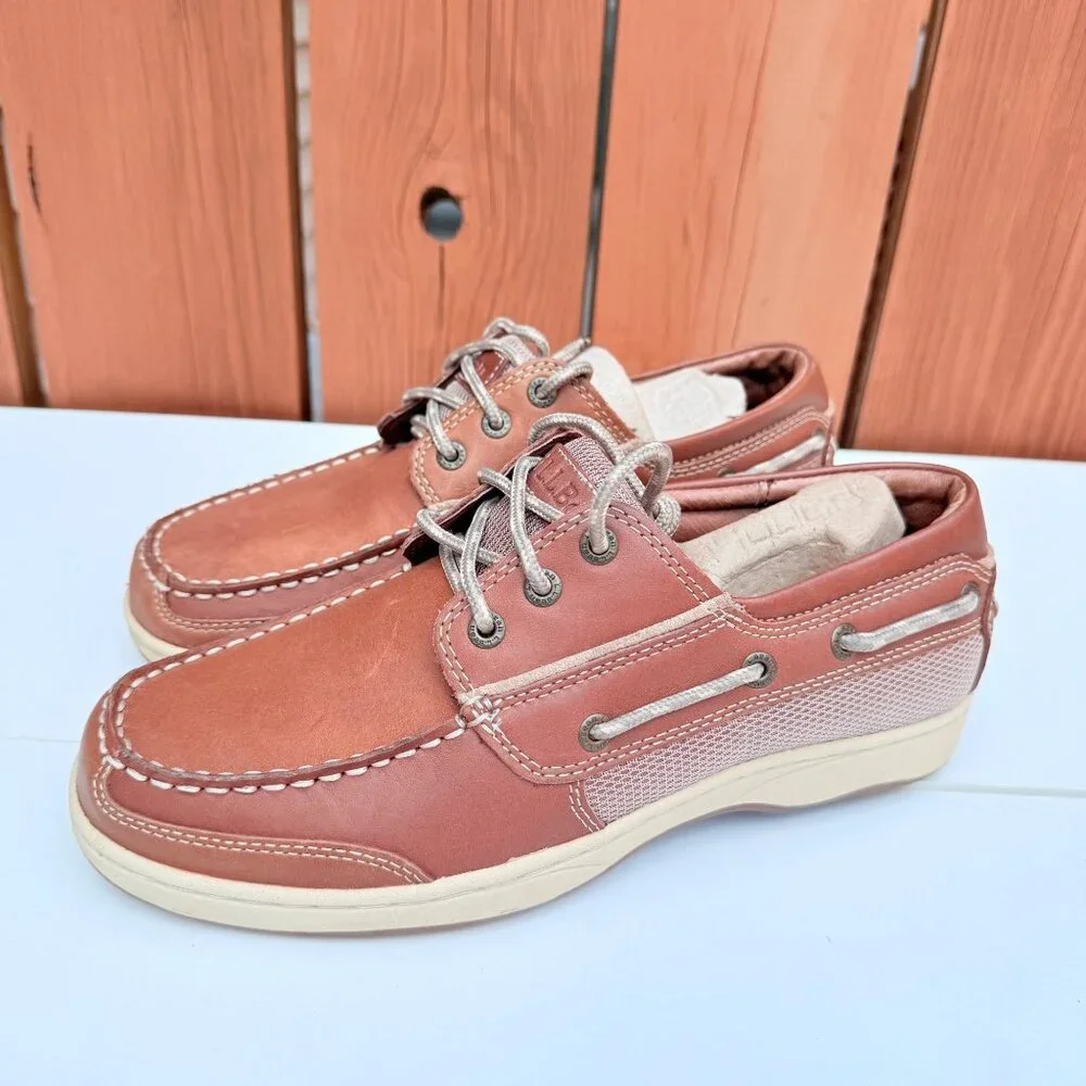 L.L. Bean Mens Leather Boat Shoes Size 8 Wide Brown Casual Footwear